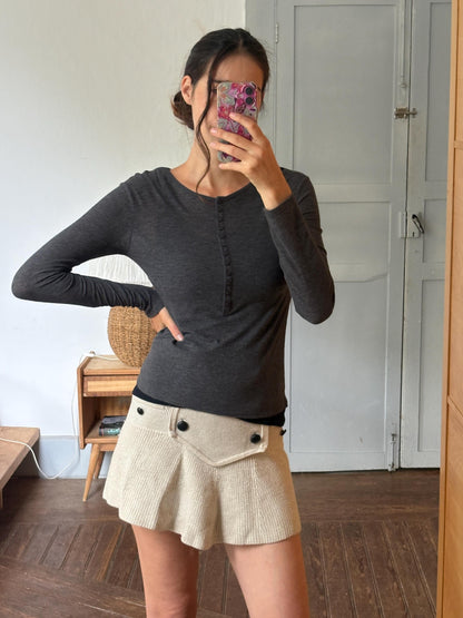 Massimo Dutti Modal Wool Layered Top Size S | Dark Grey Long-Sleeve Shirt with Black Tank | Minimalist Button Top