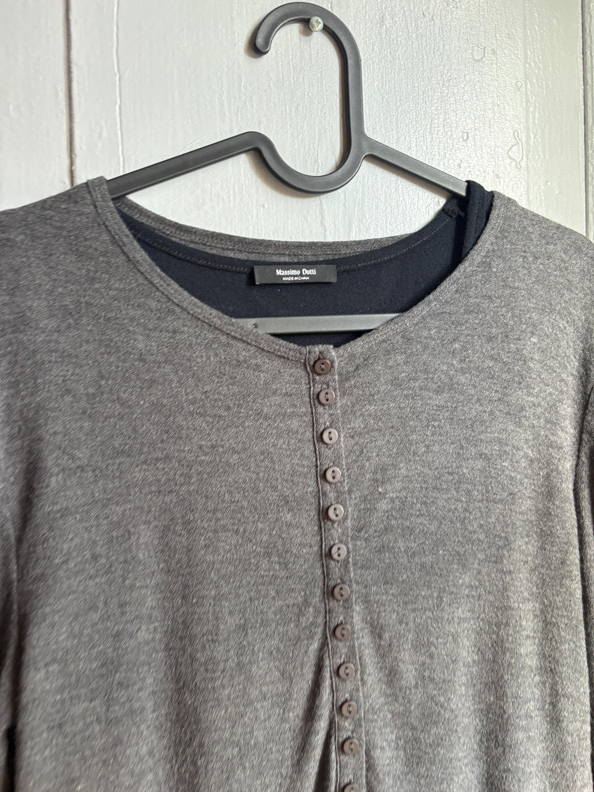 Massimo Dutti Modal Wool Layered Top Size S | Dark Grey Long-Sleeve Shirt with Black Tank | Minimalist Button Top