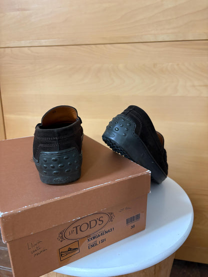 Tod’s Dark Brown Suede Loafers EU 36 | Italian Designer Penny Loafers with Vibram Sole | Original Box