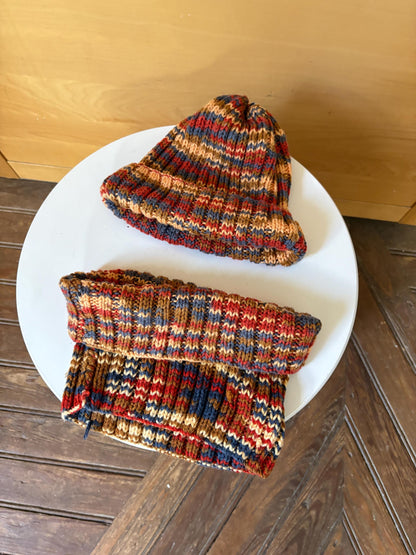 Hand-Knitted Beanie and Neck Warmer Set | Multicolour Grandma-Made Winter Accessories | One-of-a-Kind Knit Gift