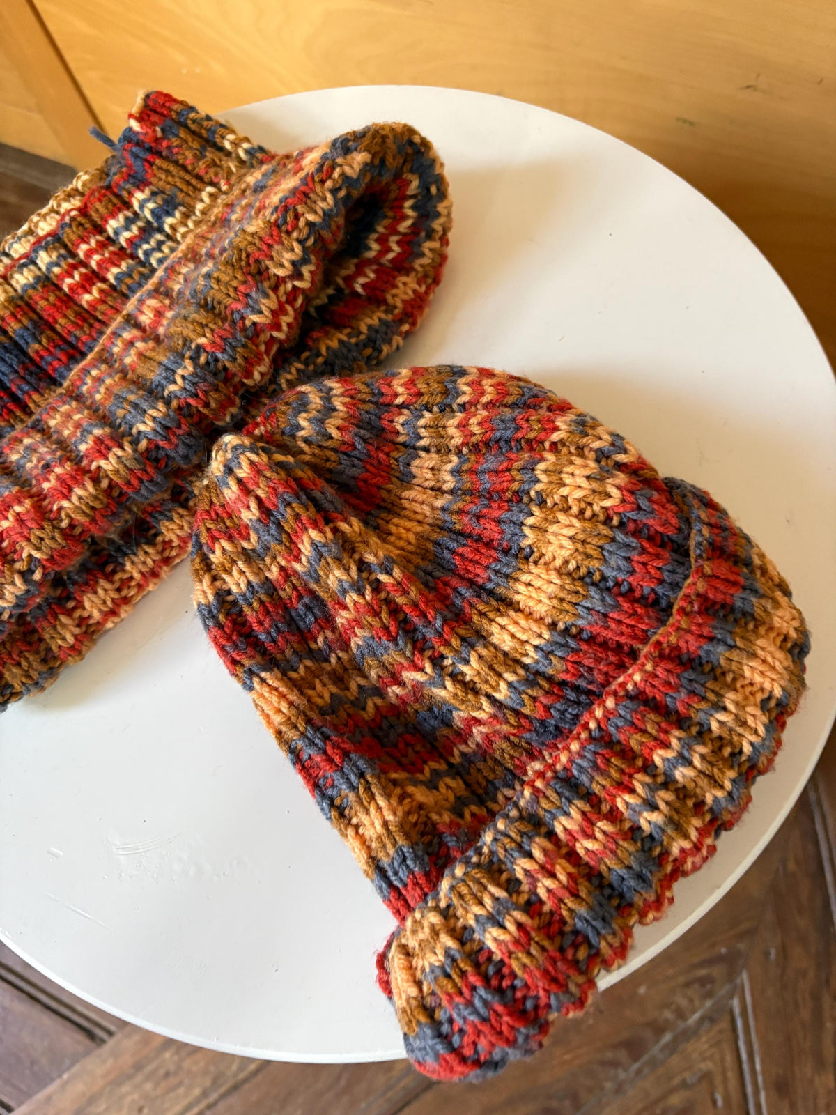 Hand-Knitted Beanie and Neck Warmer Set | Multicolour Grandma-Made Winter Accessories | One-of-a-Kind Knit Gift