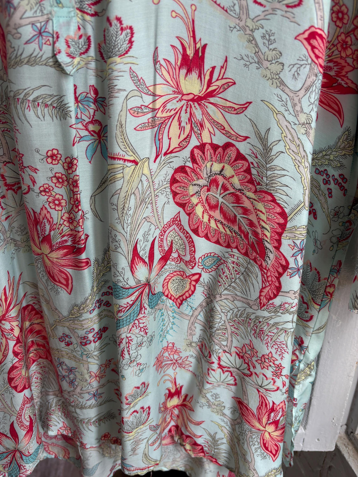 Floral Beach Tunic Dress | Aqua Botanical Shirt Dress with Side Slits | Lightweight Pool and Resort Cover-Up