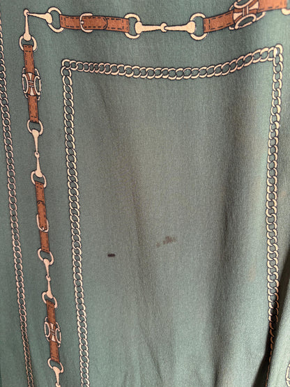 Preloved Designer Foulard , Green Equestrian Scarf | Long Horse Bit & Chain Print Scarf |