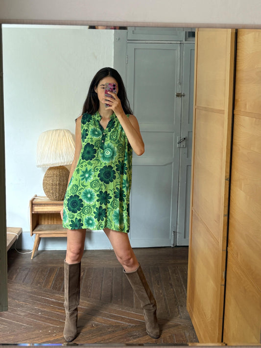 Italian Green Floral Shift Dress | Made in Italy | Retro Mod | Cottagecore | Boho Summer Dress