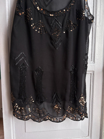 Black Sheer Sequin Tank Top | Beaded Party Top | Y2K Evening Top | Festival see through Piece