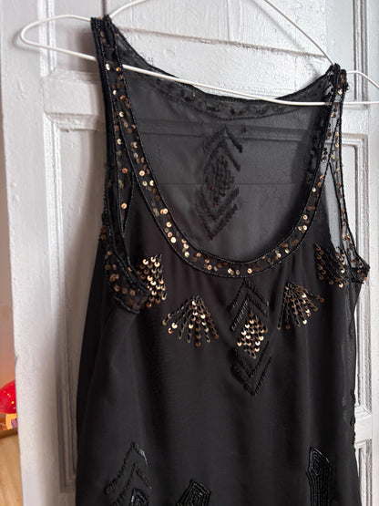 Black Sheer Sequin Tank Top | Beaded Party Top | Y2K Evening Top | Festival see through Piece