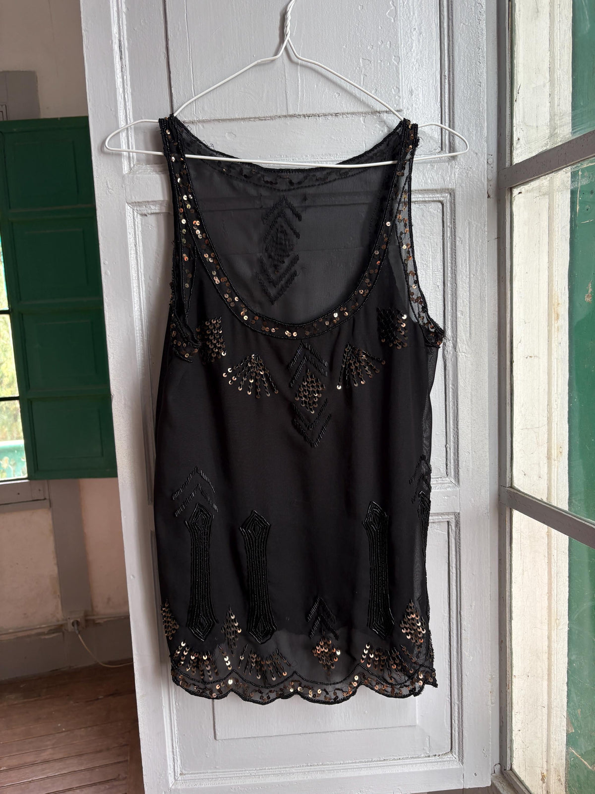 Black Sheer Sequin Tank Top | Beaded Party Top | Y2K Evening Top | Festival see through Piece
