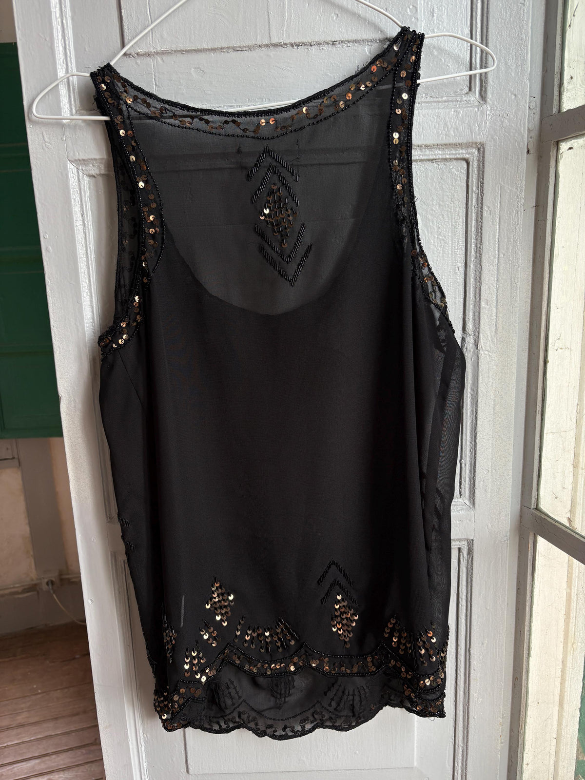 Black Sheer Sequin Tank Top | Beaded Party Top | Y2K Evening Top | Festival see through Piece