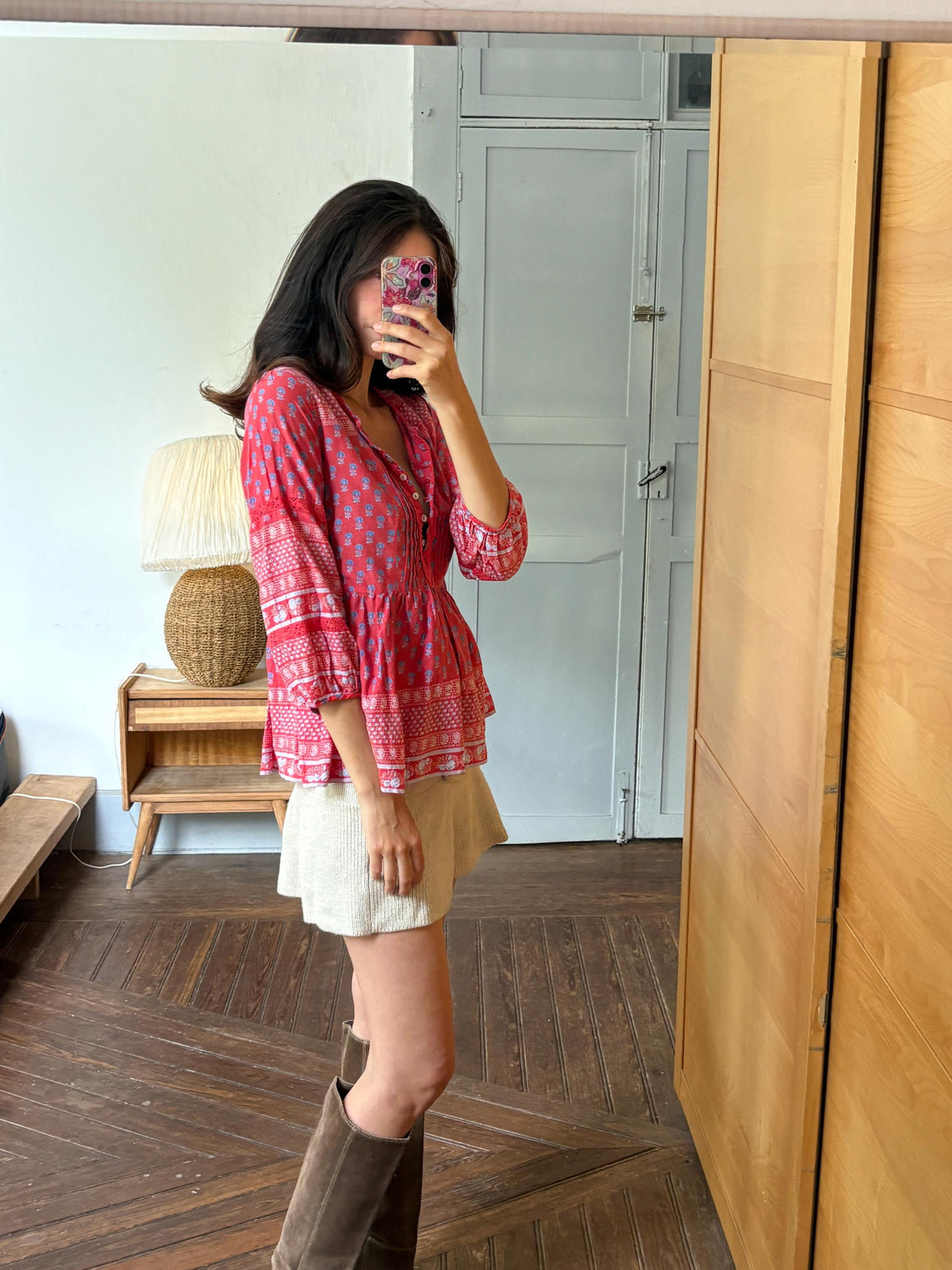 Red Boho Cotton Blouse | Cortefiel | Peasant Top | Festival Hippie Blouse