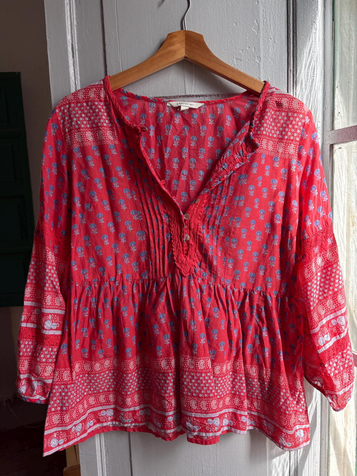 Red Boho Cotton Blouse | Cortefiel | Peasant Top | Festival Hippie Blouse