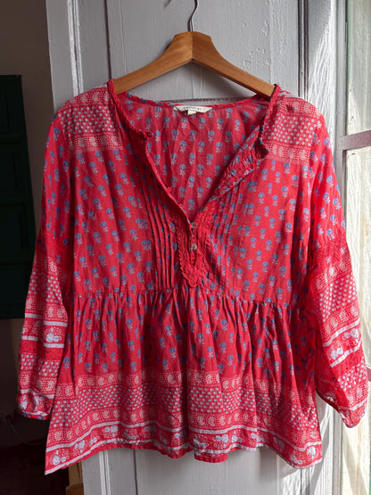 Red Boho Cotton Blouse | Cortefiel | Peasant Top | Festival Hippie Blouse