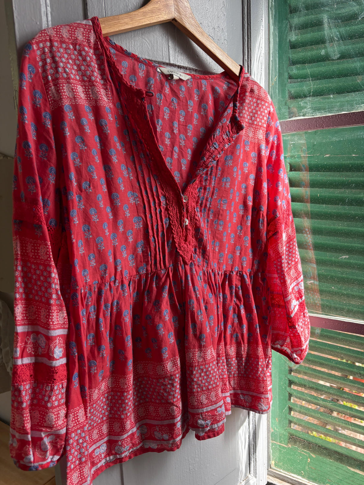Red Boho Cotton Blouse | Cortefiel | Peasant Top | Festival Hippie Blouse