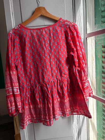 Red Boho Cotton Blouse | Cortefiel | Peasant Top | Festival Hippie Blouse