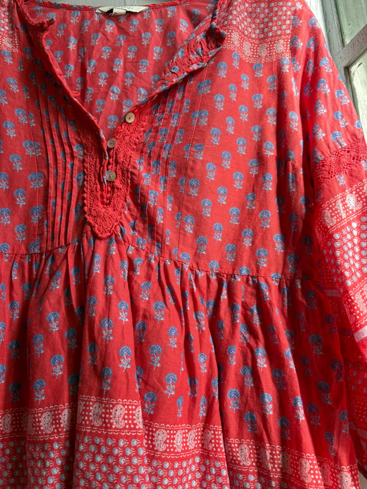 Red Boho Cotton Blouse | Cortefiel | Peasant Top | Festival Hippie Blouse
