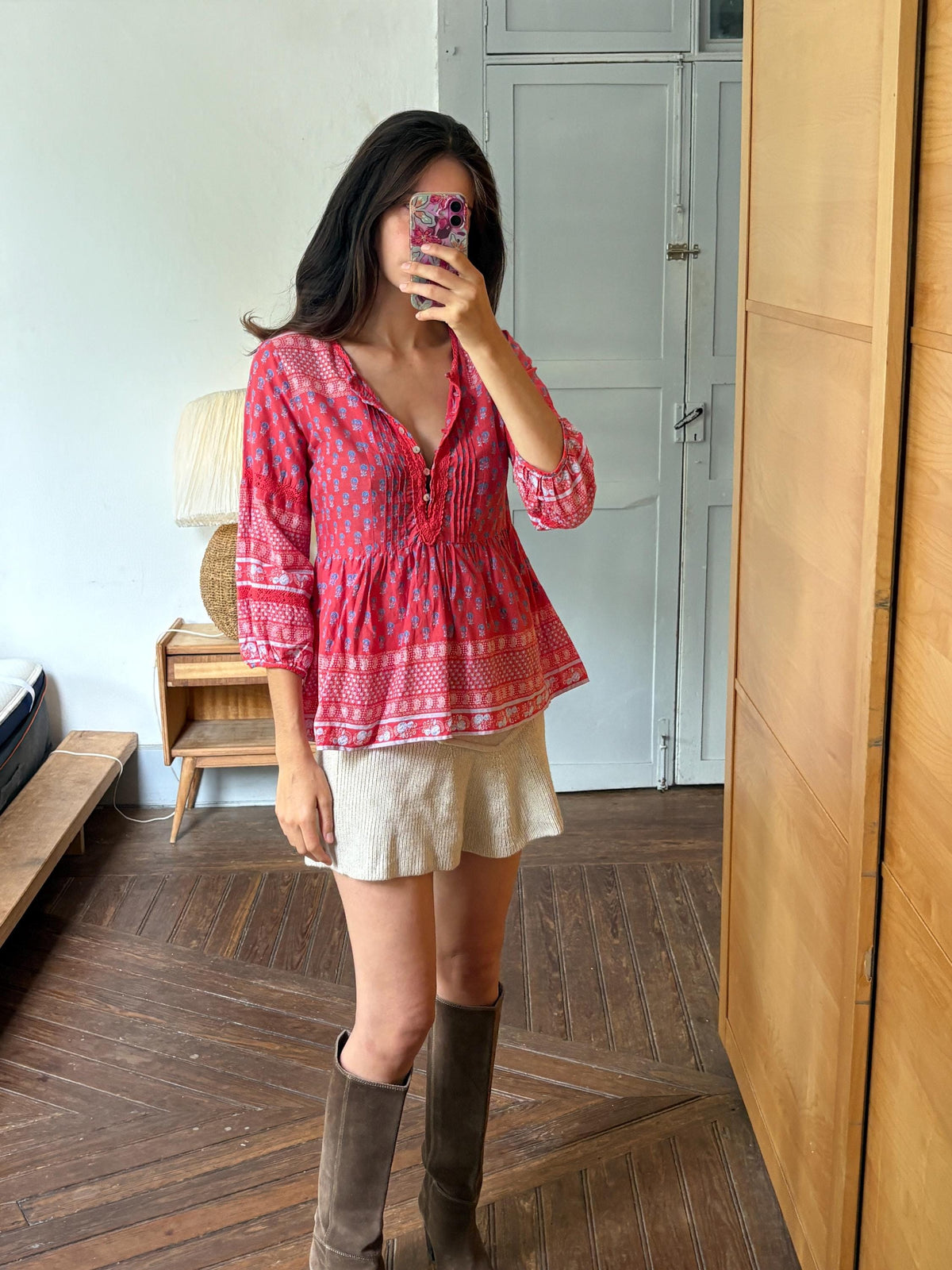Red Boho Cotton Blouse | Cortefiel | Peasant Top | Festival Hippie Blouse