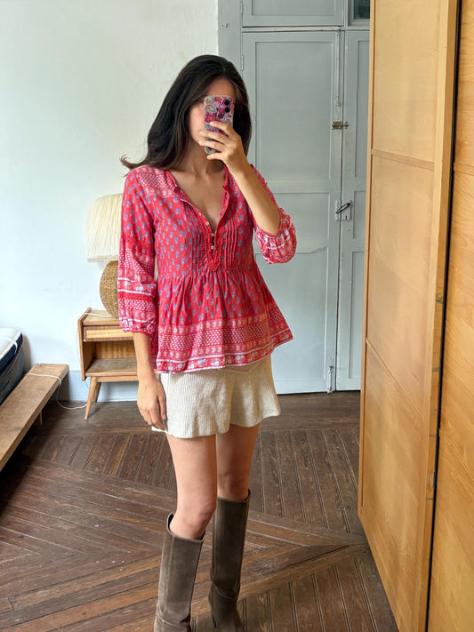 Red Boho Cotton Blouse | Cortefiel | Peasant Top | Festival Hippie Blouse