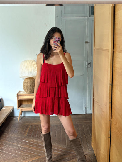 Red Tiered Mini Dress | Layered Ruffle Dress | Roaring 20s Inspired Party Dress