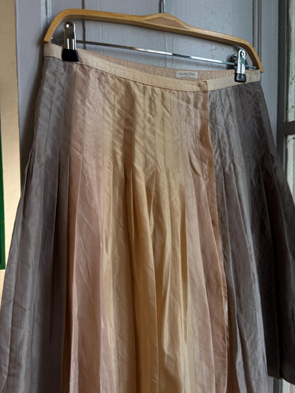 Massimo Dutti 100% Silk Pleated Midi Skirt | Luxe Neutral Champagne Beige | Minimalist Elegant Skirt