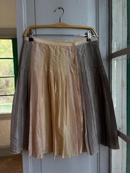 Massimo Dutti 100% Silk Pleated Midi Skirt | Luxe Neutral Champagne Beige | Minimalist Elegant Skirt