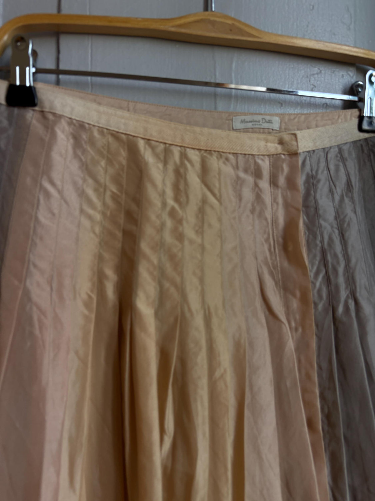 Massimo Dutti 100% Silk Pleated Midi Skirt | Luxe Neutral Champagne Beige | Minimalist Elegant Skirt