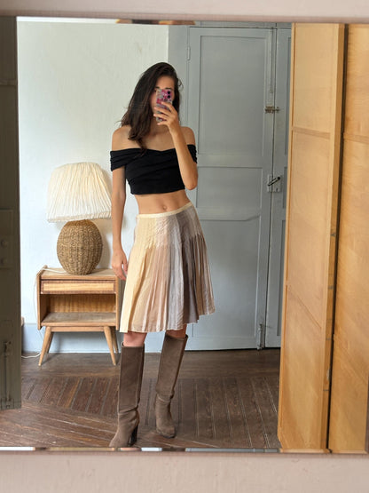 Massimo Dutti 100% Silk Pleated Midi Skirt | Luxe Neutral Champagne Beige | Minimalist Elegant Skirt