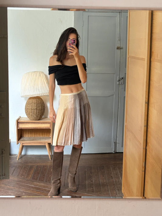 Massimo Dutti 100% Silk Pleated Midi Skirt | Luxe Neutral Champagne Beige | Minimalist Elegant Skirt