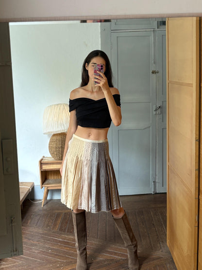 Massimo Dutti 100% Silk Pleated Midi Skirt | Luxe Neutral Champagne Beige | Minimalist Elegant Skirt