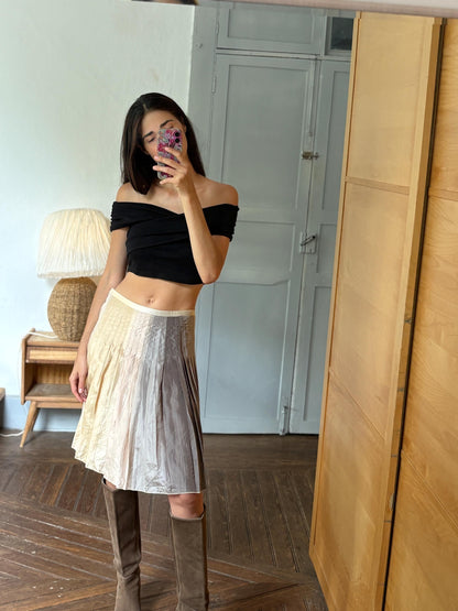 Massimo Dutti 100% Silk Pleated Midi Skirt | Luxe Neutral Champagne Beige | Minimalist Elegant Skirt