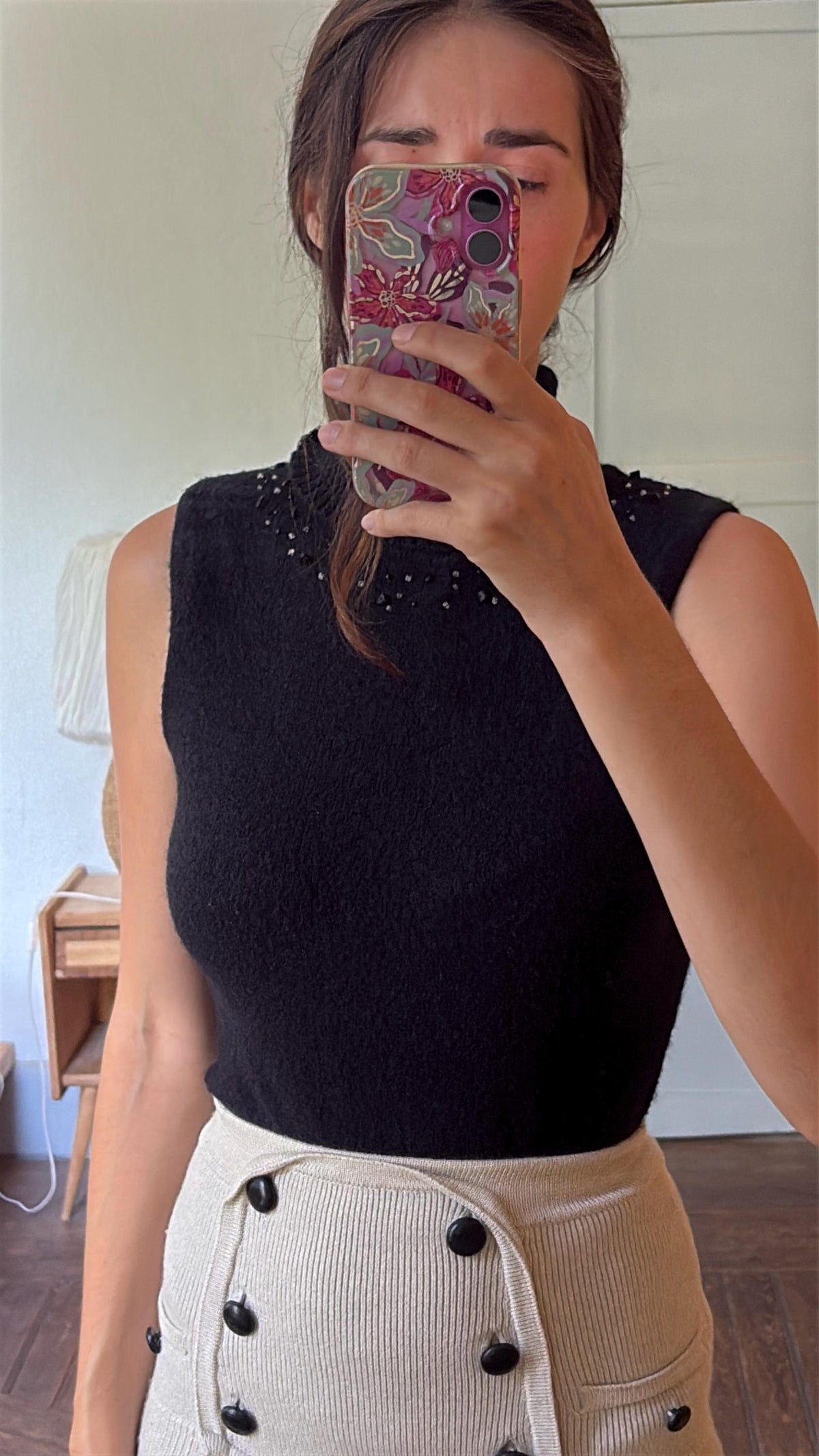 Vintage Y2K Black Sleeveless Turtleneck Sweater | Beaded Knit Top | Soft Wool Blend | Goth Minimalist