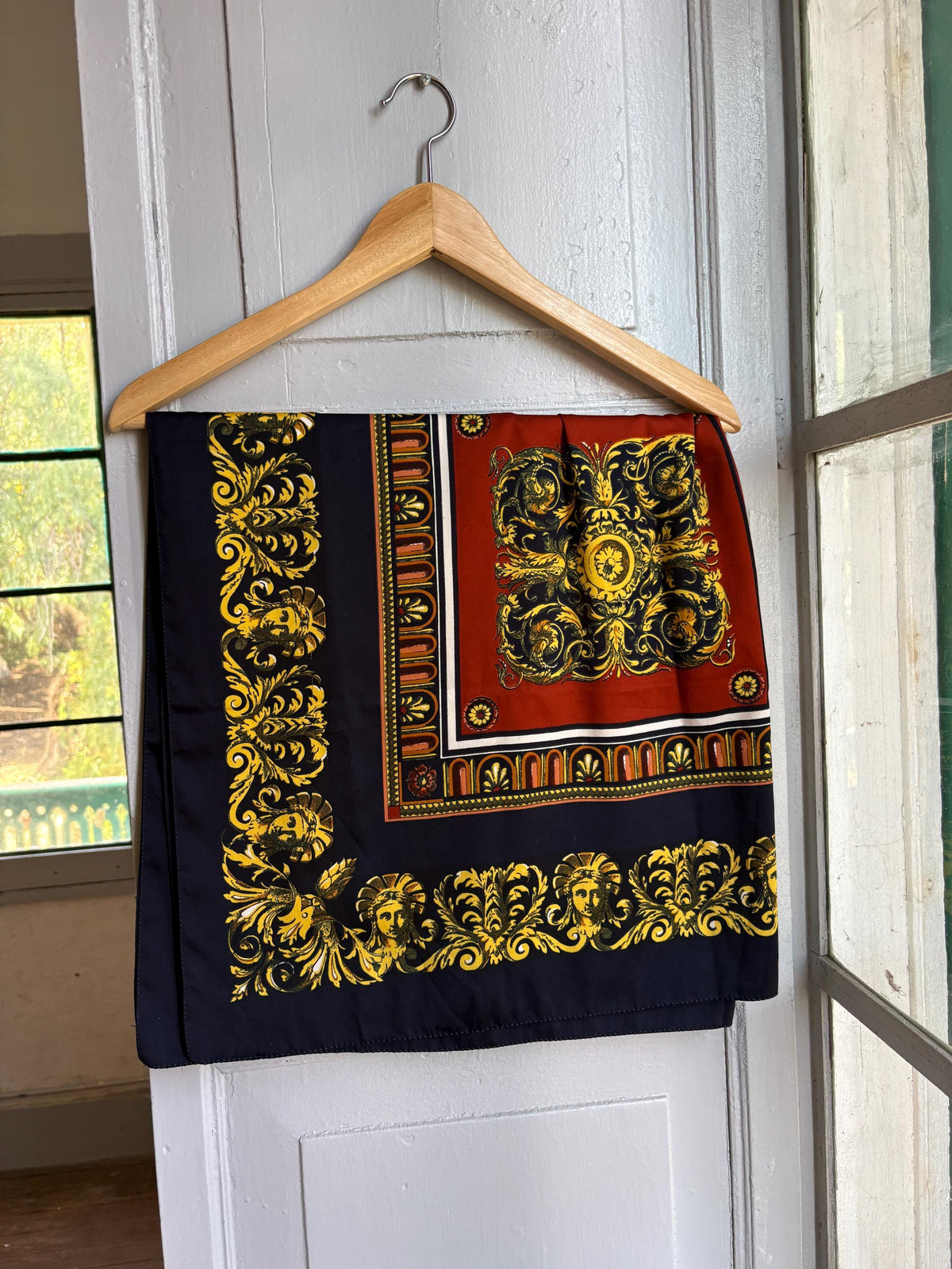 Vintage Baroque Print Scarf | Large Square Scarf | Versace Inspired Style | Wear as Top, Pareo or Headscarf
