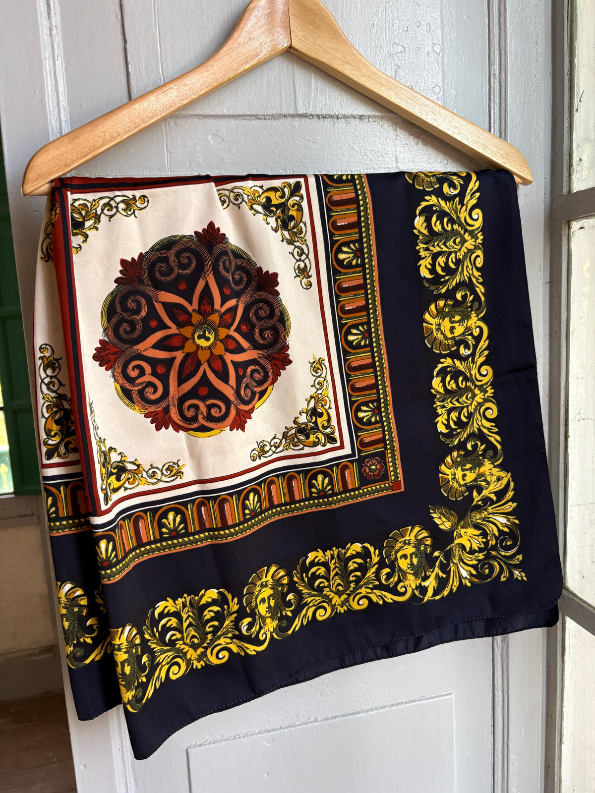 Vintage Baroque Print Scarf | Large Square Scarf | Versace Inspired Style | Wear as Top, Pareo or Headscarf