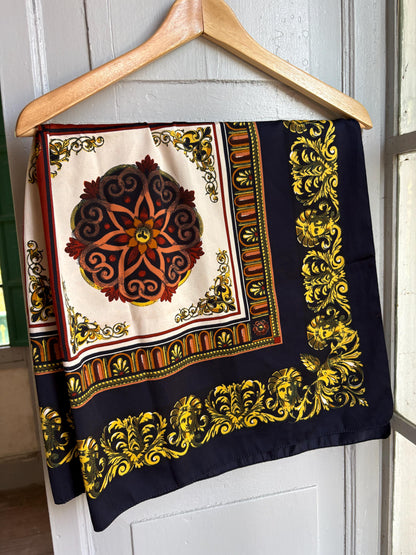 Vintage Baroque Print Scarf | Large Square Scarf | Versace Inspired Style | Wear as Top, Pareo or Headscarf