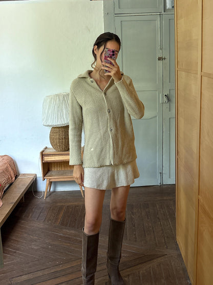 Burberry London Chunky Wool Cardigan | Beige Knit Button Up | Cozy Winter wear | Nova Check Buttons