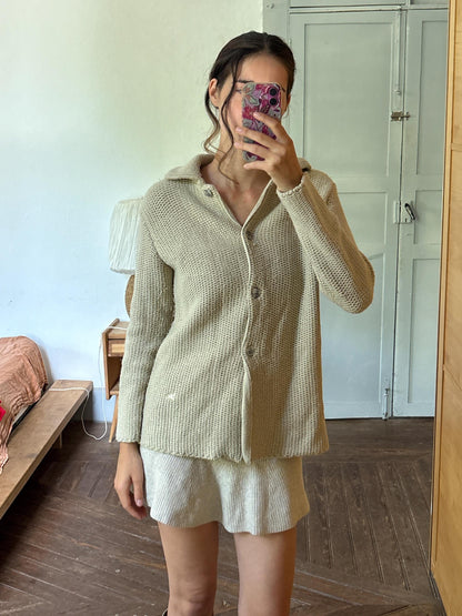 Burberry London Chunky Wool Cardigan | Beige Knit Button Up | Cozy Winter wear | Nova Check Buttons