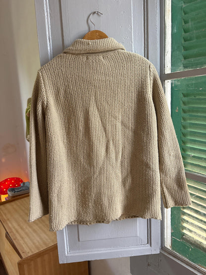 Burberry London Chunky Wool Cardigan | Beige Knit Button Up | Cozy Winter wear | Nova Check Buttons
