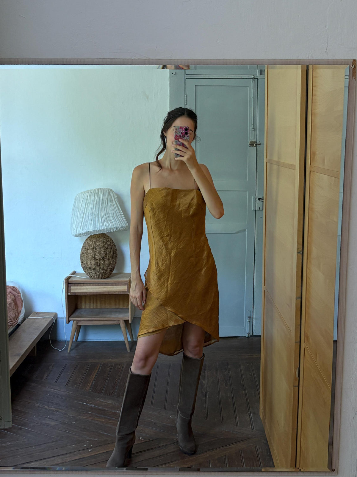 Vintage Capicua Costura Linen Dress | Made in Spain | Draped Midi | 90s Minimalist