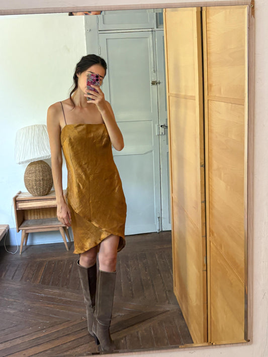 Vintage Capicua Costura Linen Dress | Made in Spain | Draped Midi | 90s Minimalist