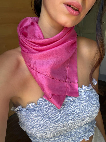 Vintage Luxe Silk Scarf by Marc RozierParis | Vibrant Pink Designer Neck Scarf | French Chic Accessory