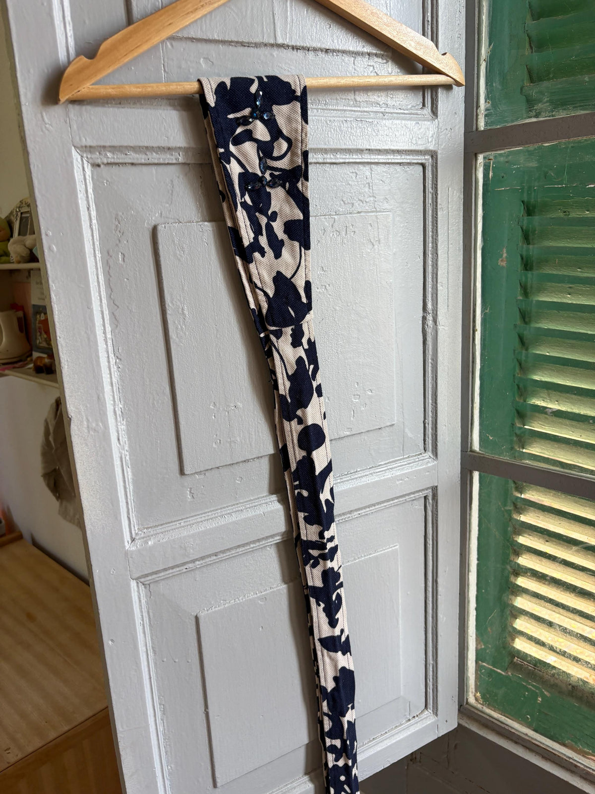 Vintage Embellished Wide Waist Belt | Blue & White Floral Sash Belt | Beaded Statement Obi Wrap
