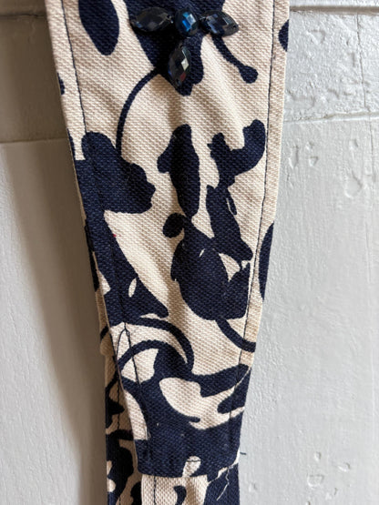 Vintage Embellished Wide Waist Belt | Blue & White Floral Sash Belt | Beaded Statement Obi Wrap
