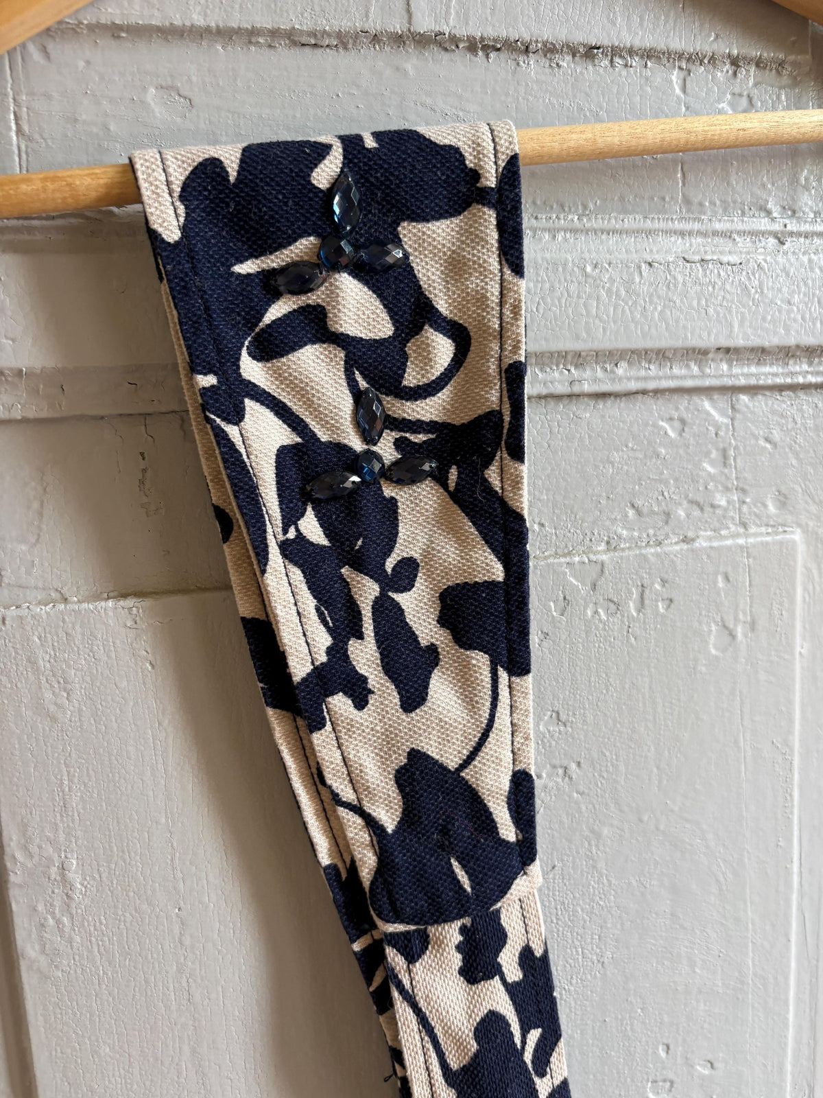 Vintage Embellished Wide Waist Belt | Blue & White Floral Sash Belt | Beaded Statement Obi Wrap