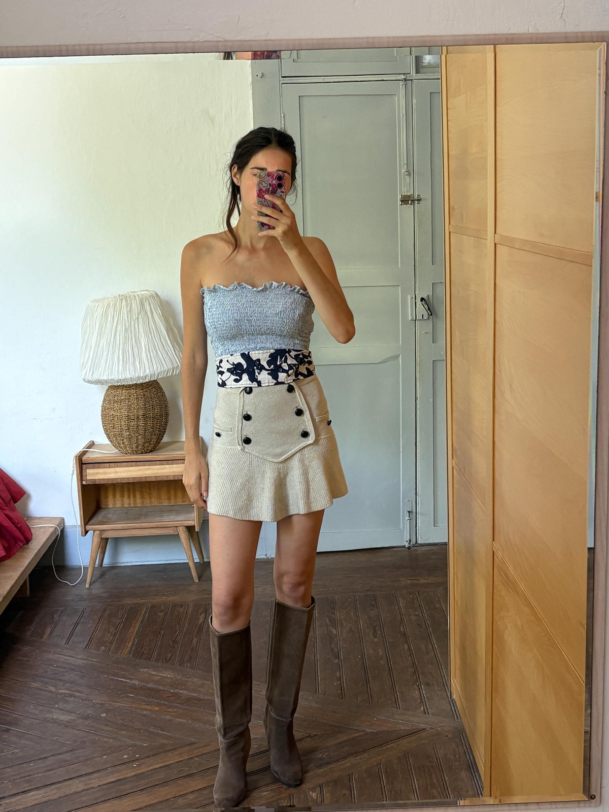 Vintage Embellished Wide Waist Belt | Blue & White Floral Sash Belt | Beaded Statement Obi Wrap