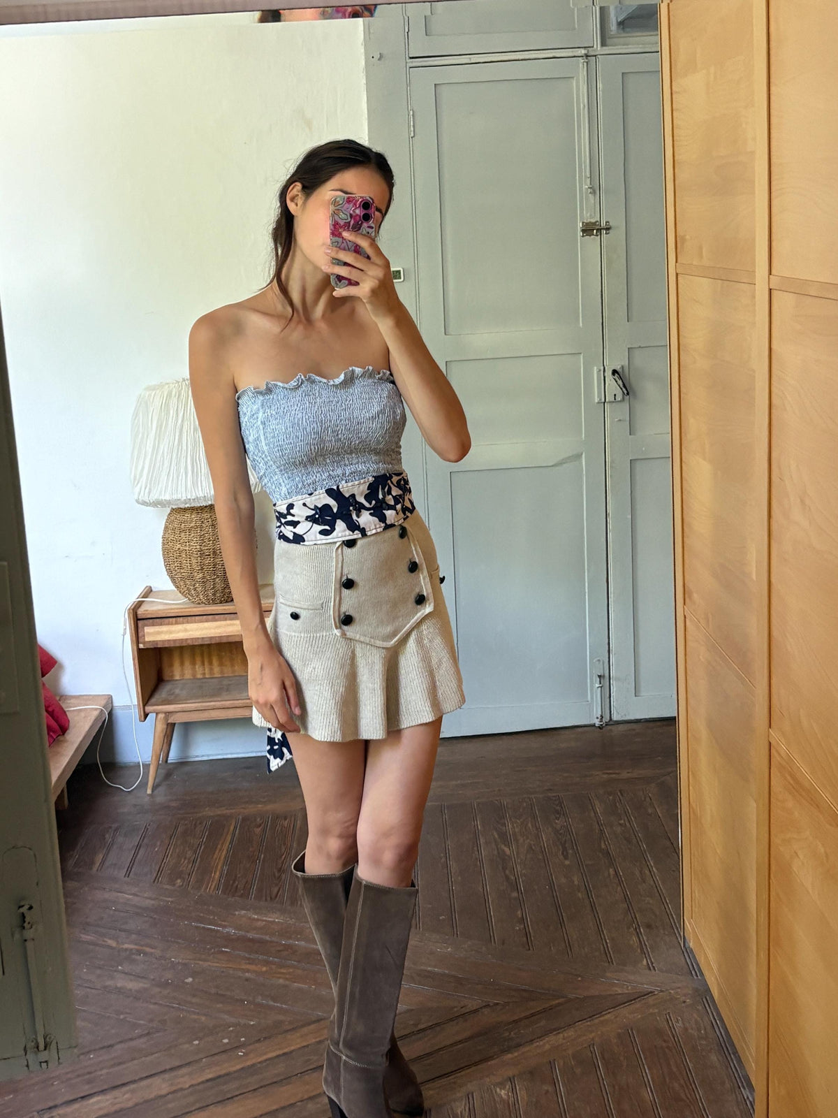 Vintage Embellished Wide Waist Belt | Blue & White Floral Sash Belt | Beaded Statement Obi Wrap
