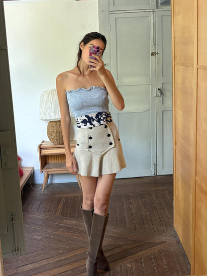 Vintage Embellished Wide Waist Belt | Blue & White Floral Sash Belt | Beaded Statement Obi Wrap