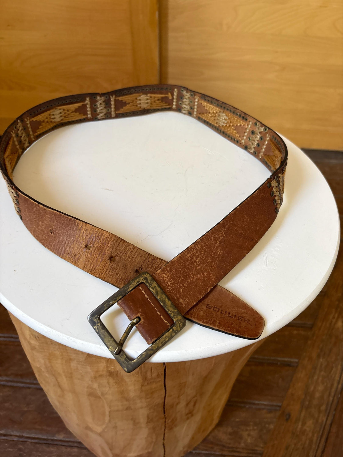Boho Genuine Leather Woven Belt | Handwoven Western Festival Belt | Rustic Brown | 100 cm