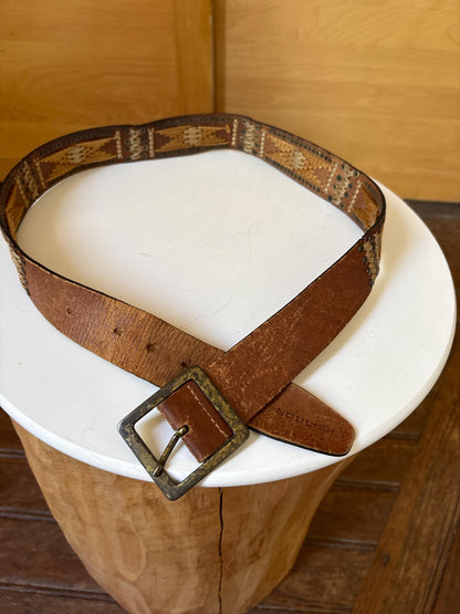 Boho Genuine Leather Woven Belt | Handwoven Western Festival Belt | Rustic Brown | 100 cm