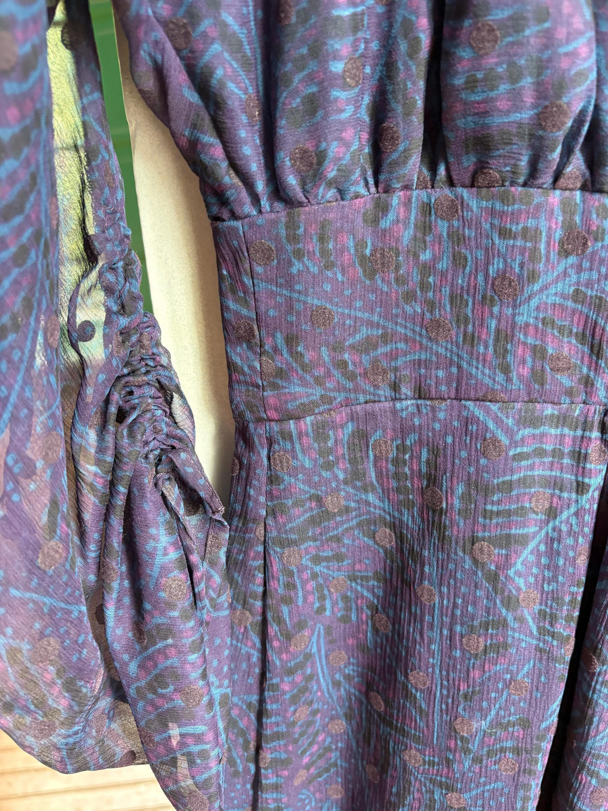Antik Batik Silk Bohemian Dress | 100% Silk | Cotton Lining | Navy Print | Size L (EU 42)