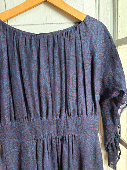 Antik Batik Silk Bohemian Dress | 100% Silk | Cotton Lining | Navy Print | Size L (EU 42)