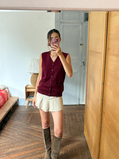 Luxe Wool blend Waistcoat | New With Tags | Burgundy | Made in Spain | Italian Fabric