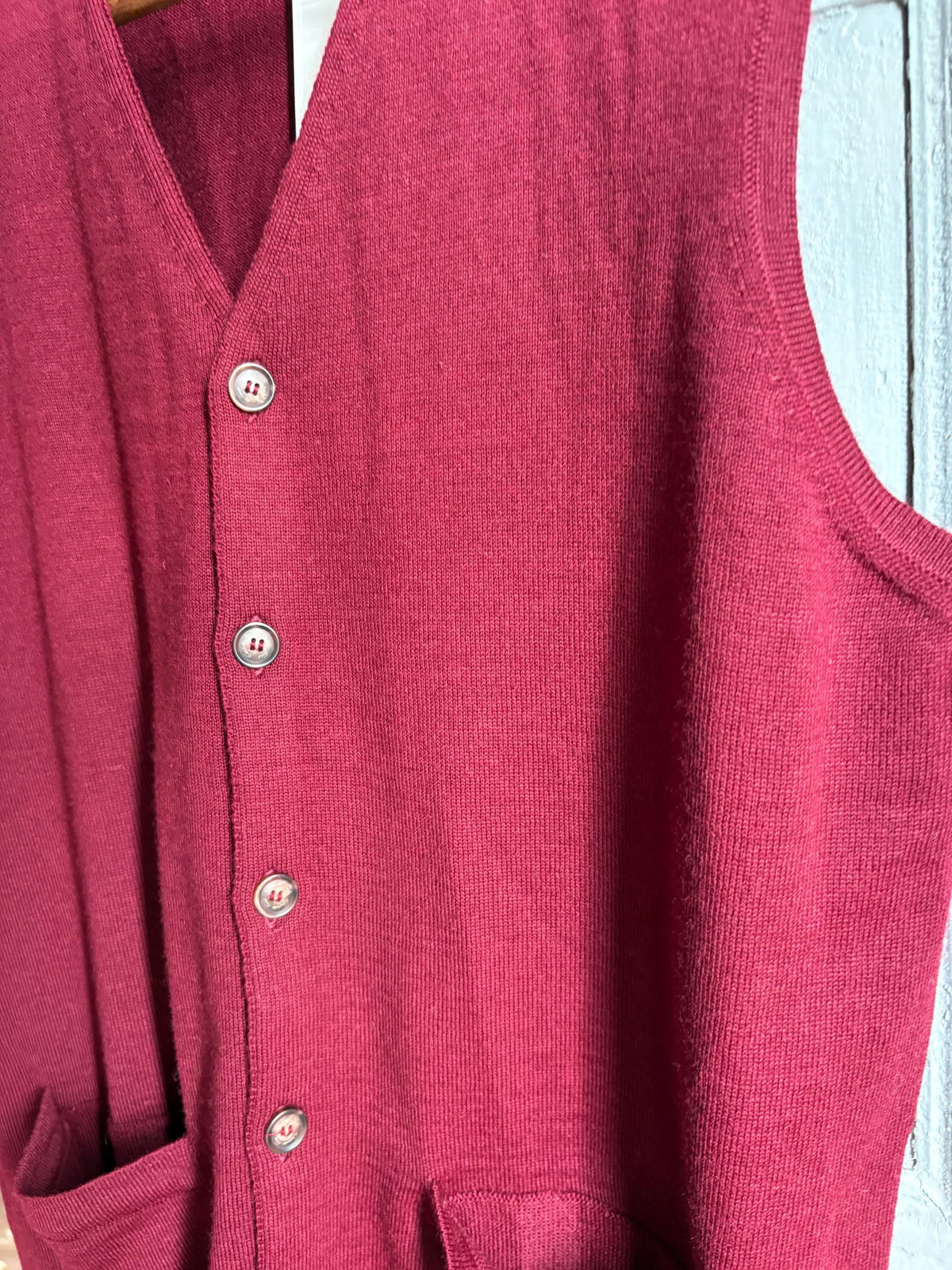 Luxe Wool blend Waistcoat | New With Tags | Burgundy | Made in Spain | Italian Fabric